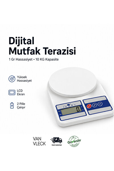 VAN VLECK Dijital Mutfak Terazisi 10 Kg Kapasiteli – 1 Gr Hassasiyetli Elektr...