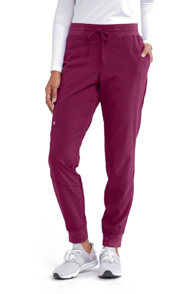 Barco One Boost Women's Mid-Rise Jogger Scrub Pants, Wine Red (BOP513)