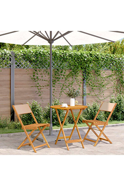 vidaxl Set mobilier bistro, 3 piese, textil bej/lemn masiv