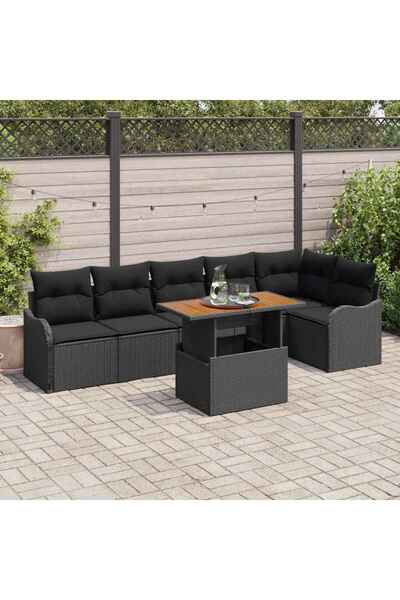 vidaxl Set de canapele pentru gradina 7 pcs Negru Rattan poli