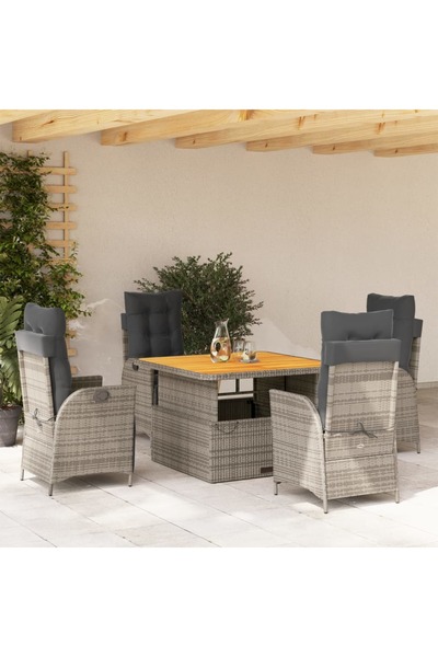 vidaxl Set mobilier de gradina cu perne, 5 piese, gri, poliratan