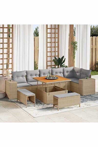vidaxl Set de canapele pentru gradina 9 pcs Bej poliratan