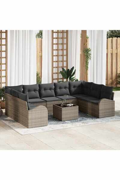 vidaxl Set de canapea cu perna 10 pcs Gri Poli Rattan
