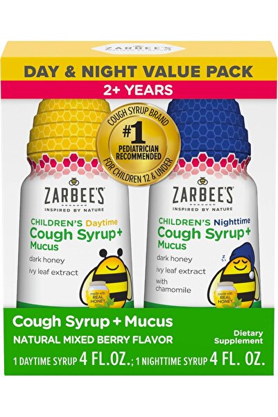 Zarbees شراب زاربي للأطفال بالعسل + مستخلص البلغم، عبوة قيمة ليلاً ونهارًا، ش...