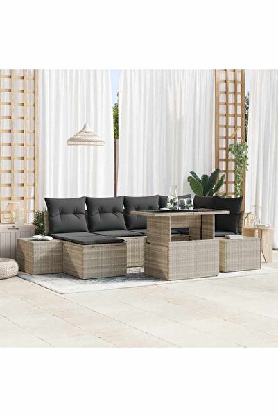 vidaxl Set de canapele pentru gradina 7 pcs Gri deschis Rattan poli
