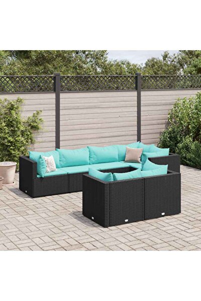vidaxl Set mobilier de gradina cu perne, 7 piese, negru, poliratan