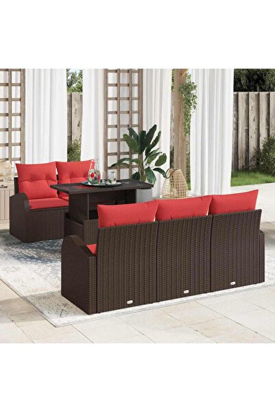 vidaxl Set de canapele pentru gradina cu perna 6 pcs Maro poliratan