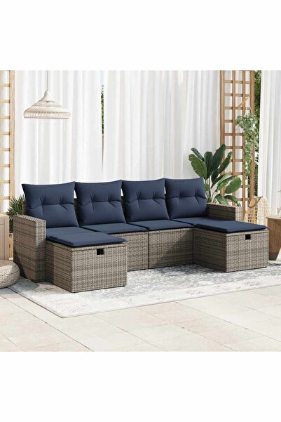vidaxl Set mobilier gradina cu perne, 6 piese, gri, poliratan