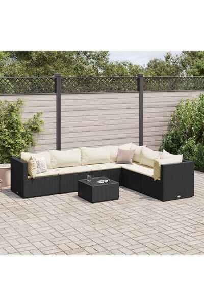 vidaxl Set mobilier de gradina cu perne, 7 piese, negru, poliratan