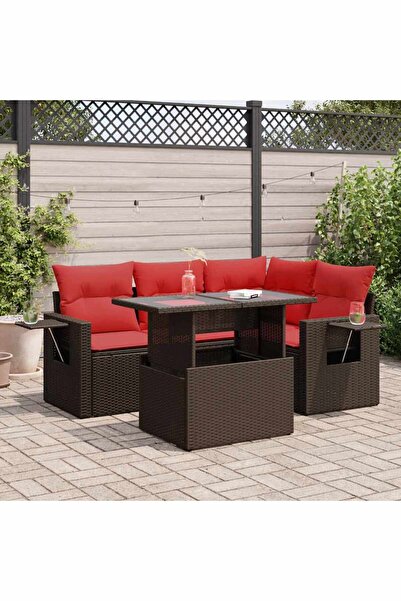 vidaxl Set canapea de gradina cu perne, 5 piese, poliratan/lemn acacia