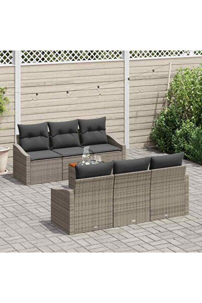 vidaxl Set de canapele pentru gradina cu perna 7 pcs Gri poliratan