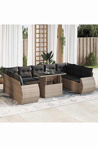 vidaxl Set mobilier de gradina cu perne, 10 piese, gri, poliratan