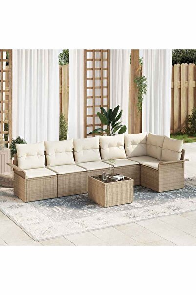 vidaxl Set de canapele pentru gradina cu perna 7 pcs Bej poliratan