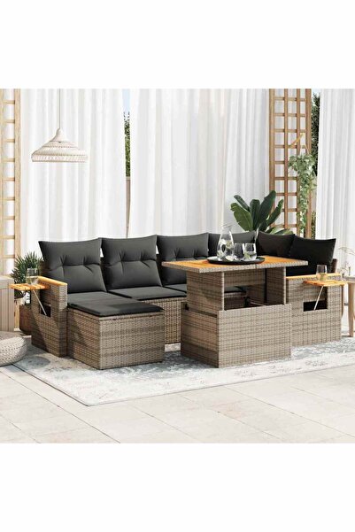 vidaxl Set canapele gradina cu perne 7 piese gri poliratan/lemn acacia