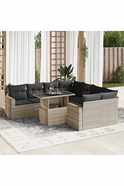 vidaxl Set canapele de gradina cu perne, 9 piese gri deschis poliratan