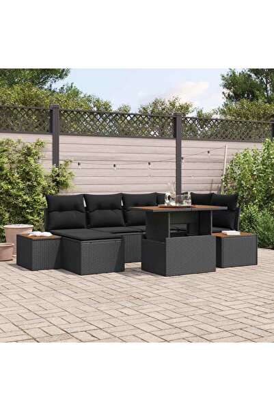 vidaxl Set de canapele pentru gradina 7 pcs Negru Rattan poli