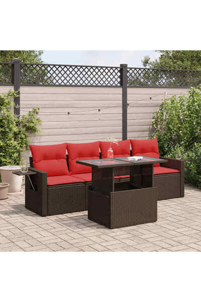 vidaxl Set canapea de gradina cu perne, 5 piese, poliratan/lemn acacia