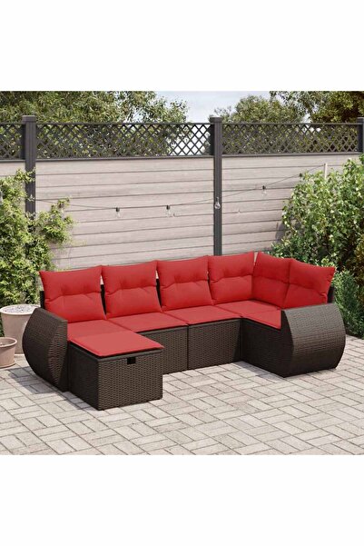 vidaxl Set canapele de gradina cu perne, 6 piese, maro, poliratan
