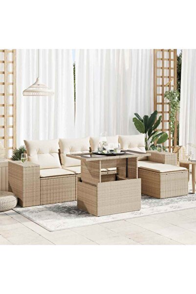 vidaxl Set canapele de gradina cu perne, 6 piese, bej, poliratan