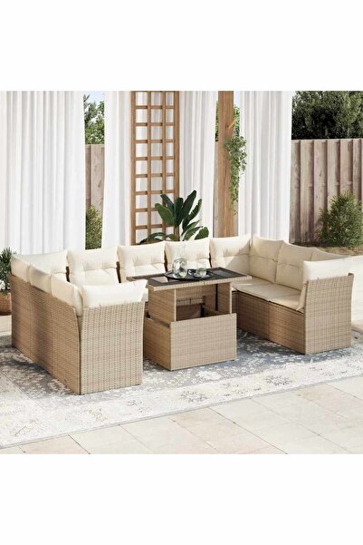 vidaxl Set canapele de gradina cu perne, 10 piese, bej, poliratan
