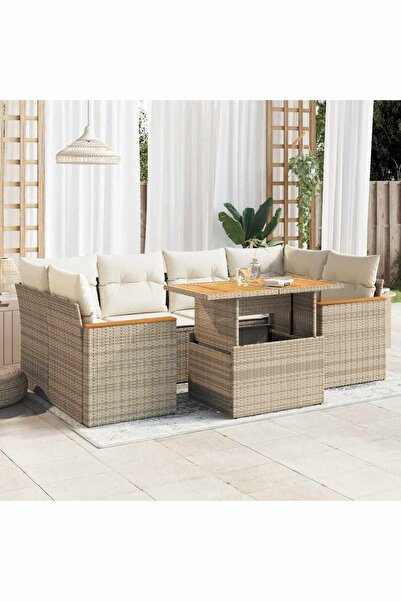 vidaxl Set canapele gradina cu perne 6 piese bej poliratan/lemn acacia