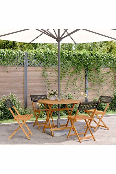 vidaxl Set mobilier gradina, 5 piese, negru, poliratan È™i lemn masiv