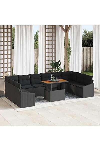 vidaxl Set de canapele pentru gradina 11 pcs Negru Rattan poli