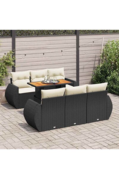 vidaxl Set canapele de gradina cu perne, 7 piese, negru, poliratan