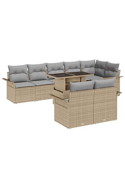 vidaxl Set de canapele pentru gradina cu perna 9 pcs Bej Rattan poli