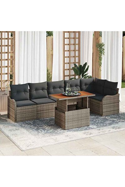 vidaxl Set de canapele pentru gradina 7 pcs Gri Rattan poli