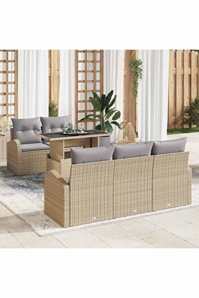 vidaxl Set de canapele pentru gradina cu perna 6 pcs Bej poliratan