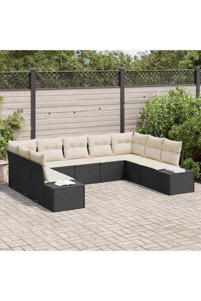 vidaxl Set de canapele pentru gradina cu perna 9 pcs Negru poliratan
