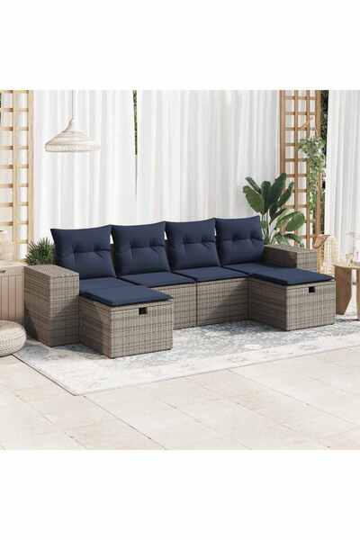 vidaxl Set mobilier gradina cu perne, 6 piese, gri, poliratan