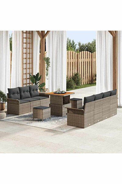 vidaxl Set de canapele pentru gradina cu perna 10 pcs Gri poliratan