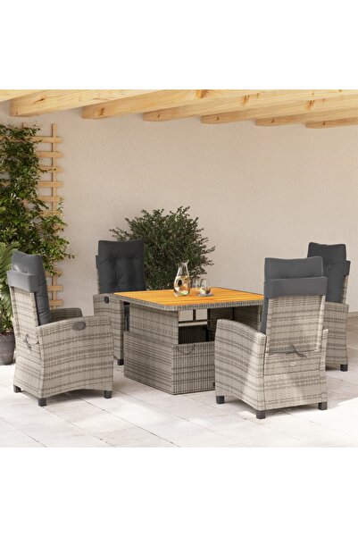 vidaxl Set mobilier de gradina cu perne, 5 piese, gri, poliratan
