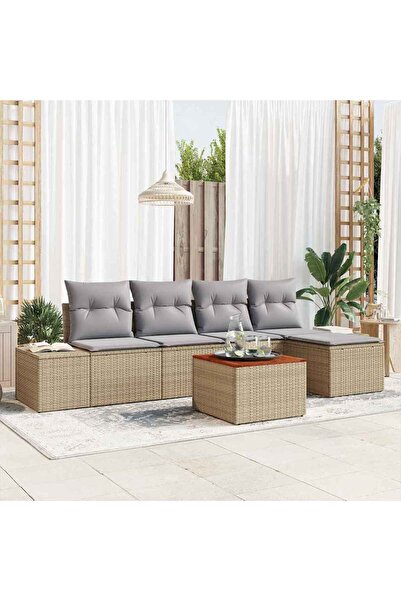 vidaxl Set de canapele pentru gradina cu perna 6 pcs Bej poliratan