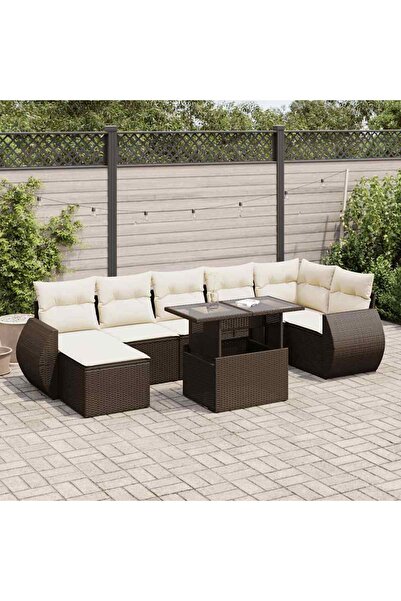 vidaxl Set canapele de gradina cu perne, 8 piese, maro, poliratan