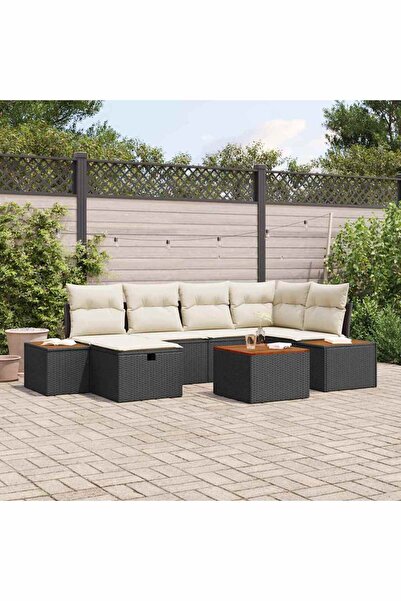 vidaxl Set de canapele pentru gradina cu perna 7 pcs Negru poliratan
