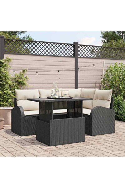 vidaxl Set de canapele pentru gradina cu perna 5 pcs Negru Rattan poli