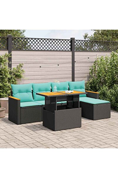 vidaxl Set mobilier de gradina cu perne, 6 piese, negru, poliratan