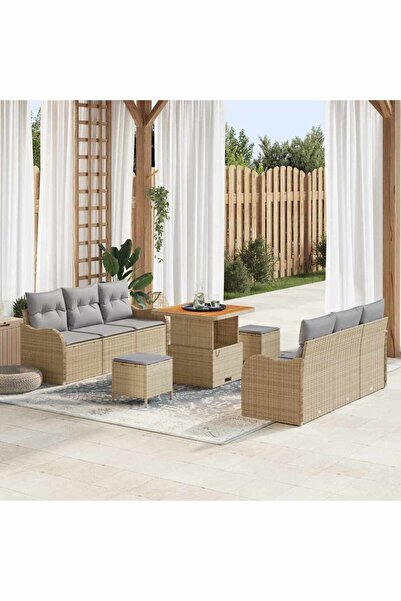 vidaxl Set de canapele pentru gradina cu perna 9 pcs Bej poliratan