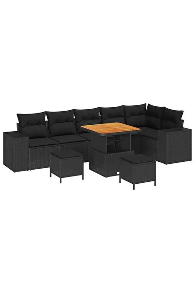 vidaxl Set de canapele pentru gradina cu perna 9 pcs Negru poliratan
