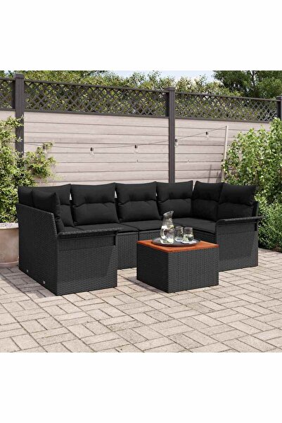 vidaxl Set de canapele pentru gradina cu perna 7 pcs Negru poliratan
