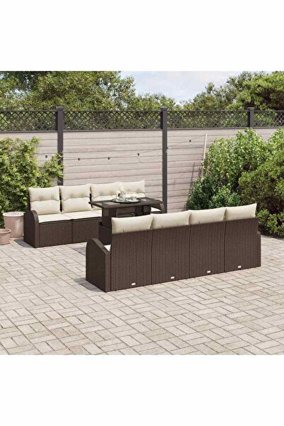 vidaxl Set de canapele pentru gradina cu perna 7 pcs Maro Rattan poli