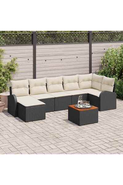 vidaxl Set de canapele pentru gradina cu perna 8 pcs Negru poliratan