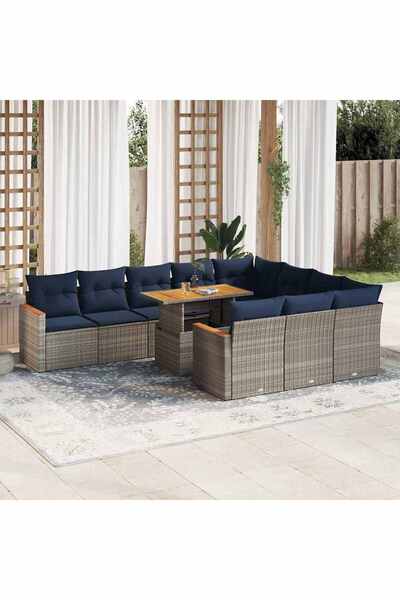 vidaxl Set canapele de gradina cu perne, 11 piese, gri, poliratan