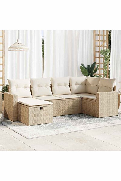 vidaxl Set canapele de gradina cu perne, 6 piese, bej, poliratan