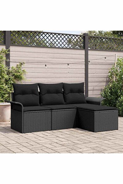 vidaxl Set de canapele pentru gradina cu perna 4 pcs Negru Rattan poli