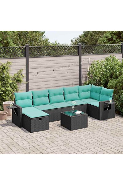 vidaxl Set mobilier de gradina cu perne, 8 piese, negru, poliratan