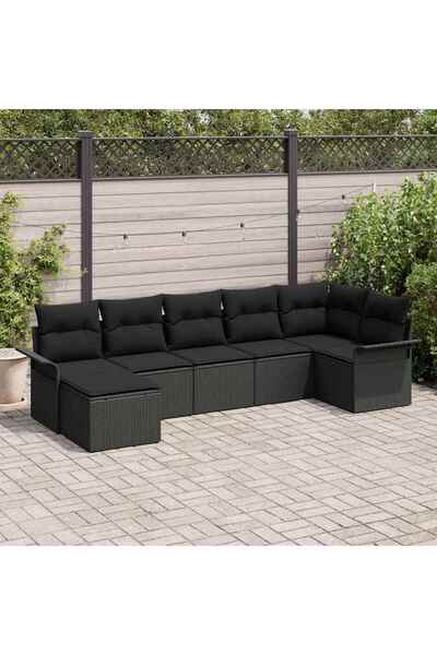 vidaxl Set de canapele pentru gradina 7 pcs Negru poliratan
